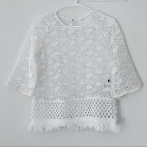 New! Crochet 3/4 Sleeve Fringe Cover Up